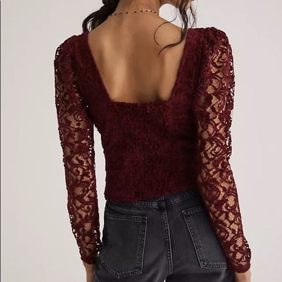 ANTHROPOLOGIE Wine Red Sweetheart Lace Top - Size Small - Picture 2 of 12